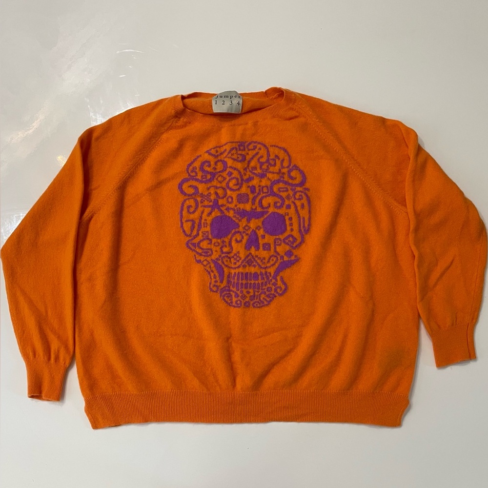 Jumper 1234 Vibrant Crewneck Sweater with Purple Skull Design | Size M | EUC
